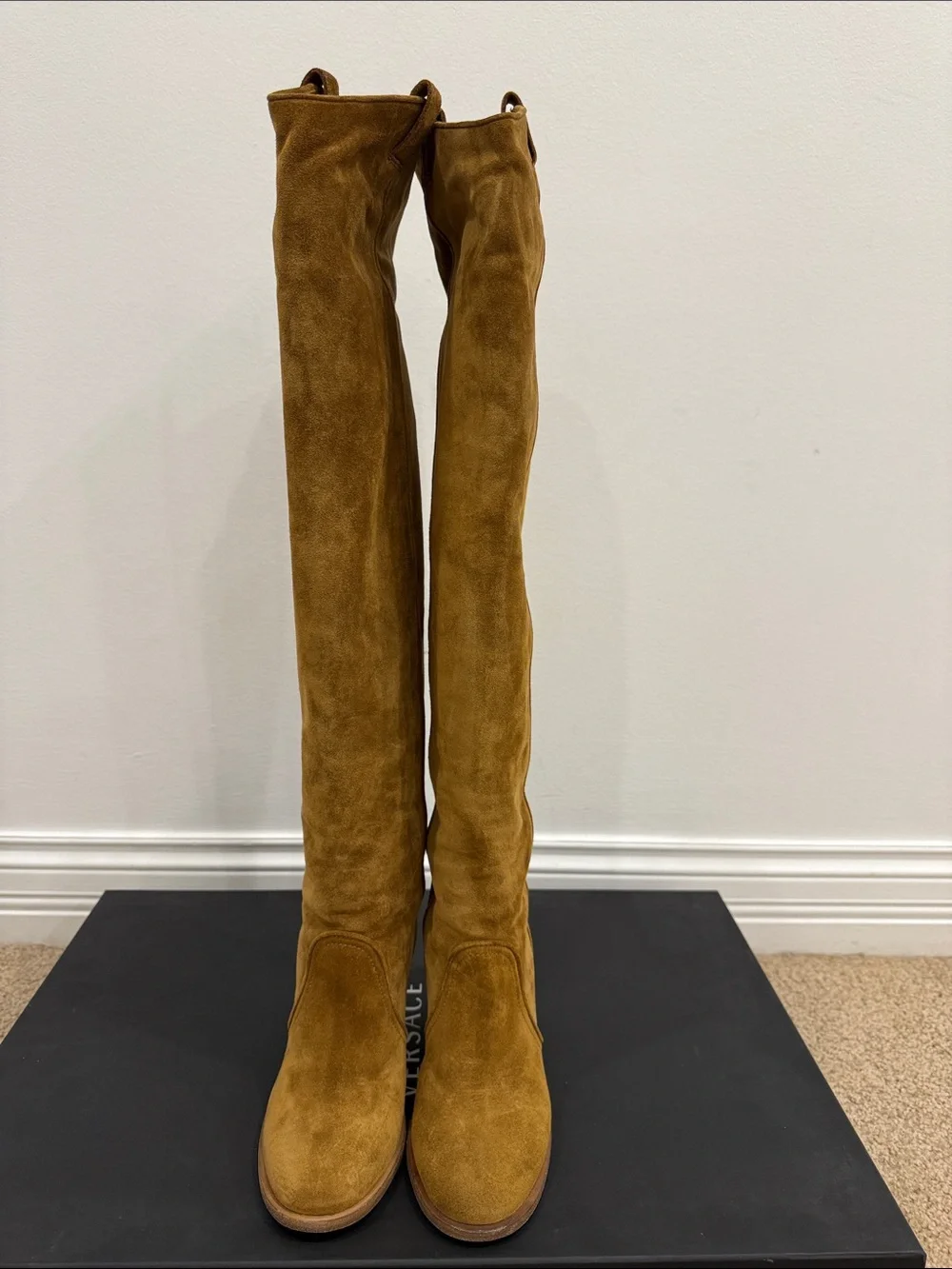 Laurence Dacade Camel Suede Over The Knee Boots EU 37 Stretch Back Basette style